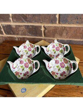 Chintz Floral Formalities Teapot Shaped Tea Bag Caddies Set Of 4